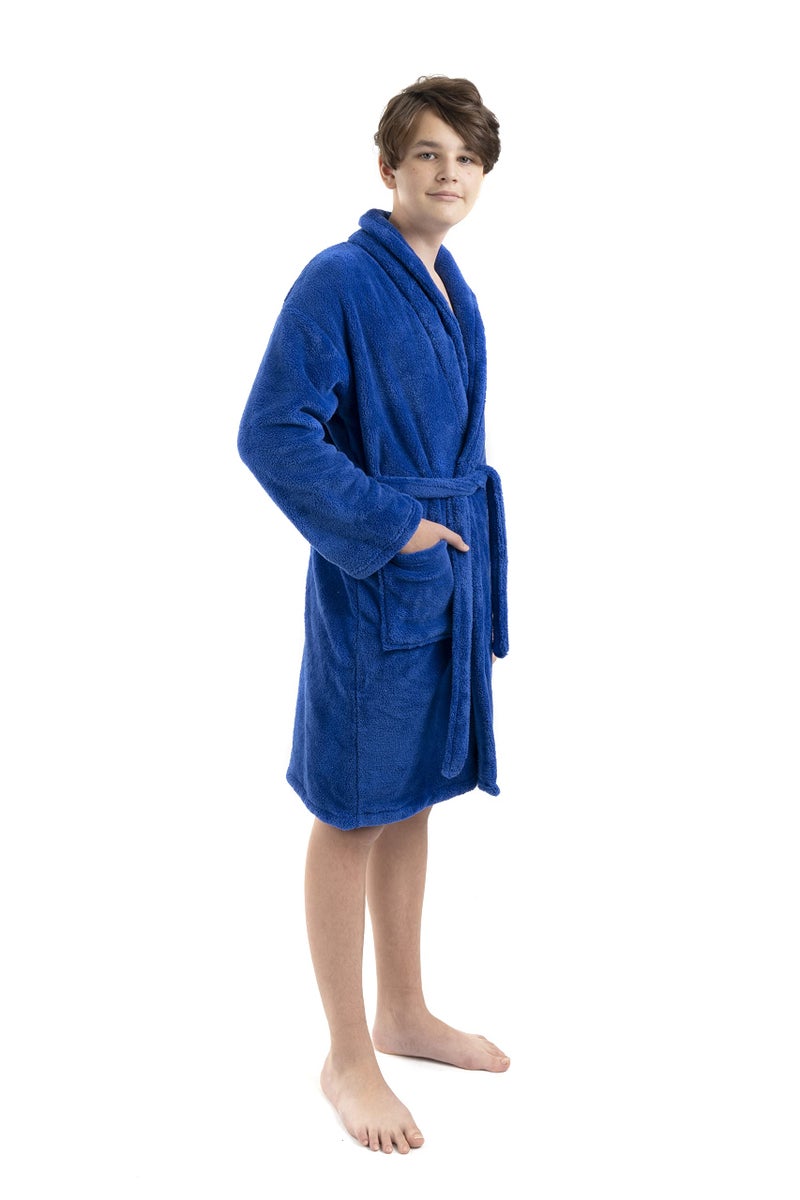 BC BARE COTTON Kids Microfiber Fleece Shawl Robe - Boys (X-Large (Ages 13-15), Royal Blue) - Image 1